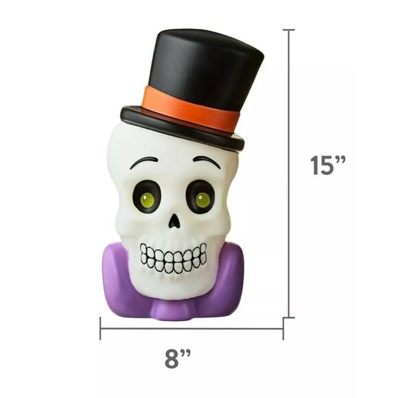 Way To Celebrate Halloween Skull Head with Top Hat Blow Mold Decor New - Picture 5 of 5